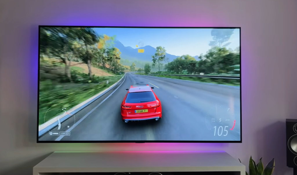 tv screen - gameplay of races with red car